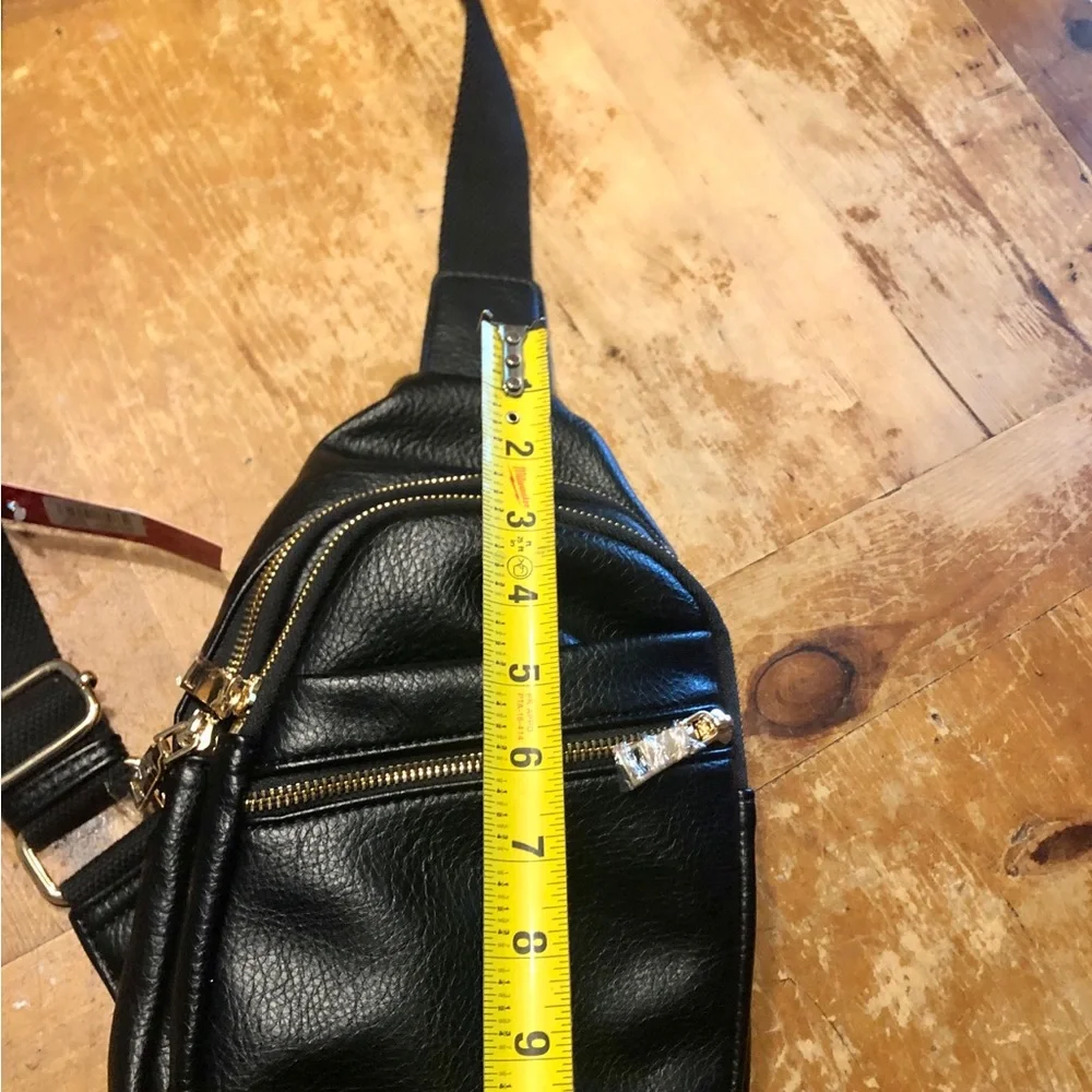 Kelly & Katie Black Sling Crossbody Bag with Gold Hardware Faux Leather NWT